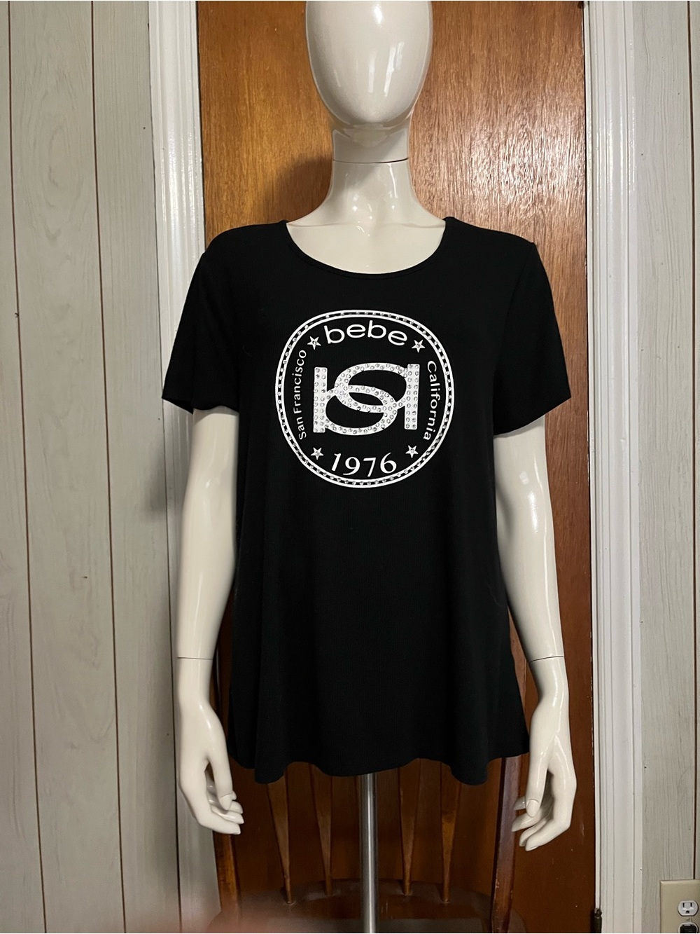 bebe Black Short Sleeve Logo Tee
